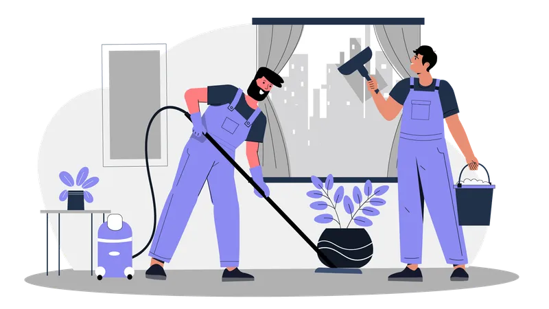 Housekeeping-Team putzt das Haus  Illustration