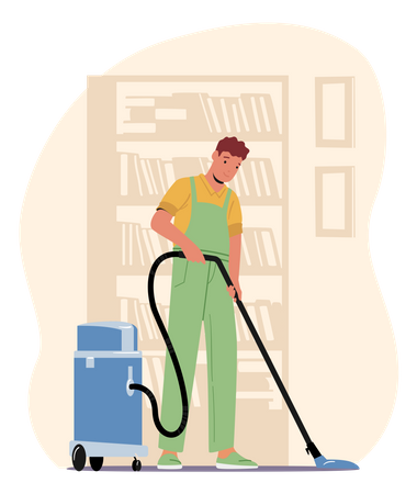 Housekeeping worker vacuuming the floor  Illustration