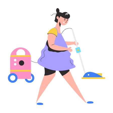 Housemaid Cleaning With Vacuum Flat Illustration Illustration