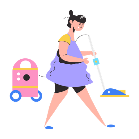 Housemaid cleaning home  Illustration