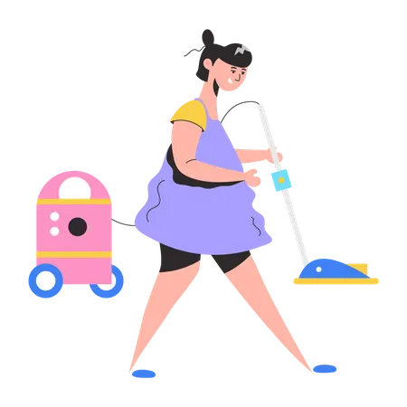 Housemaid cleaning home  Illustration