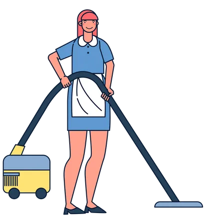 Housemaid vacuuming the floor Illustration