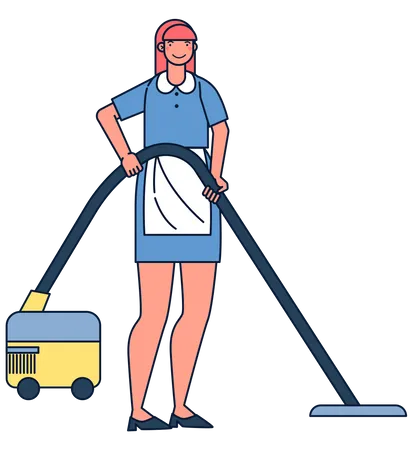 Housemaid vacuuming the floor  Illustration