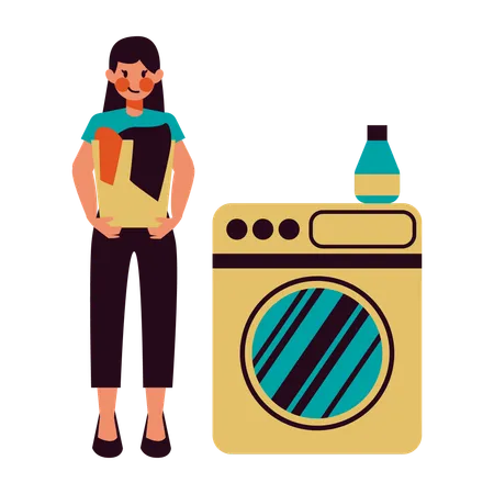 Housewife Activities Washing Clothes  Illustration
