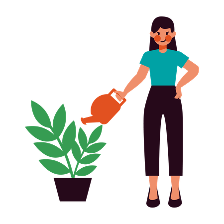 Housewife Activity Watering Plants  Illustration