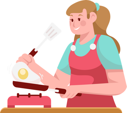 Housewife Cooking Omelet Illustration
