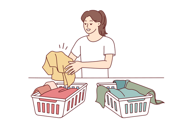 Housewife doing laundry  일러스트레이션