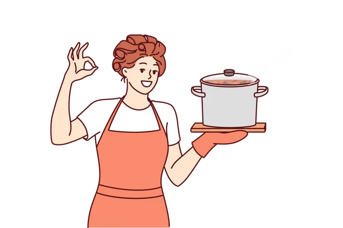 Housewife has cooked delicious food  イラスト