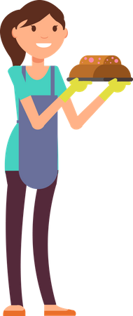 Housewife holding dish Illustration