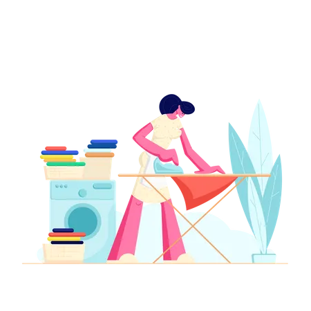 Housewife Ironing clothes Illustration