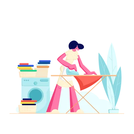 Housewife Ironing clothes  Illustration