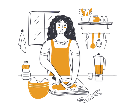 Housewife mother cooking in the kitchen for her family  Illustration