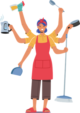 Housewife with multiple work Illustration