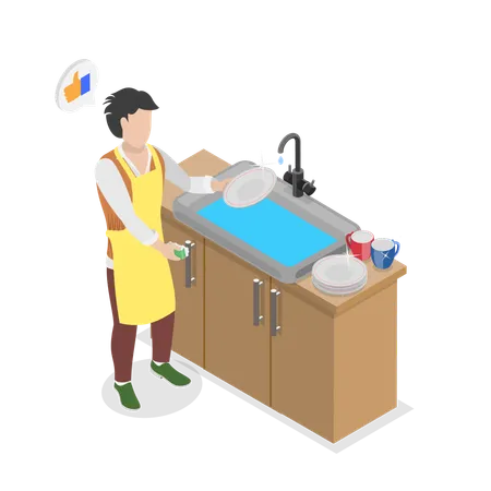 3 D Isometric Flat Vector Illustration Of Housework Housekeeping Family Domestic Chores Illustration