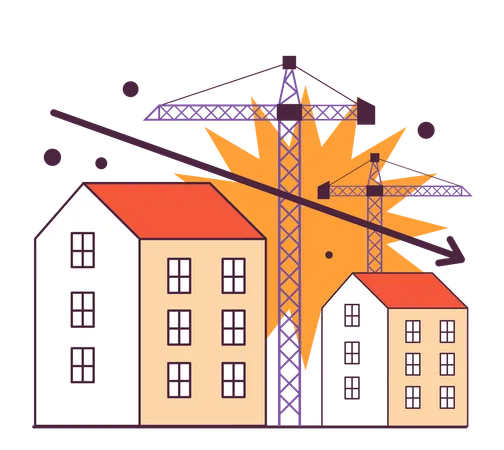 Housing Construction Reduction As A Recession Indicator Estate Market Collapse Significant Widespread And Prolonged Economic Slow Down Or Stagnation Flat Vector Illustration Illustration