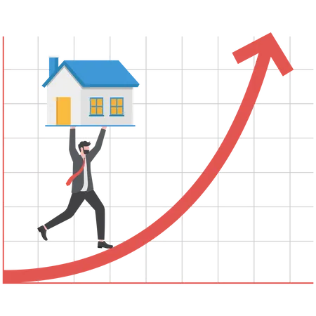 Housing Price Rising Up Real Estate Or Property Growth Concept Businessman Running On Rising Graph On House Roof Illustration
