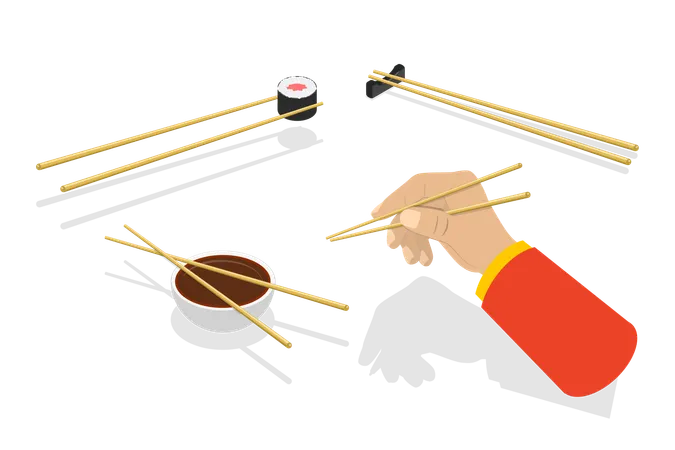 3 D Isometric Flat Vector Conceptual Illustration Of How To Use Chopsticks Oriental Cuisine Illustration