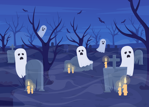 Howling ghosts in cemetery Illustration
