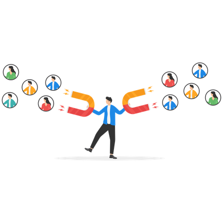HR agent using magnet and attracting employee  Illustration
