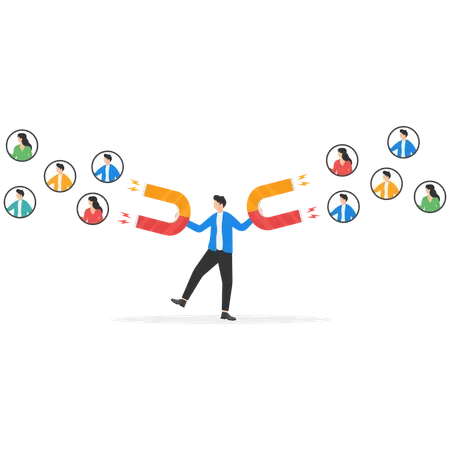 HR agent using magnet and attracting employee  Illustration