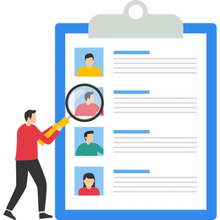 Searching For Personnel To Work People At Magnifying Glass Balance And Equality Work And Life Human Resources Vector Illustration Design Concept In Flat Style イラスト