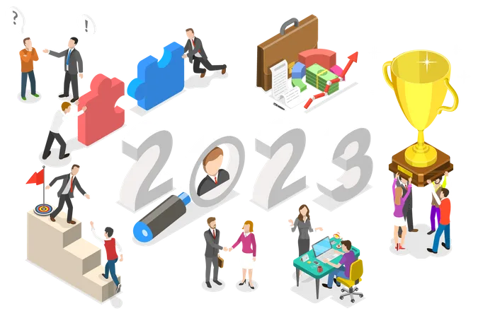 3 D Isometric Flat Vector Conceptual Illustration Of New Year 2023 And Employees Onboarding HR Managment イラスト