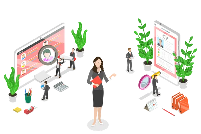 Isometric Flat Vector Concept Of Headhunting Recruitment HR Manager Review Employee Search 일러스트레이션