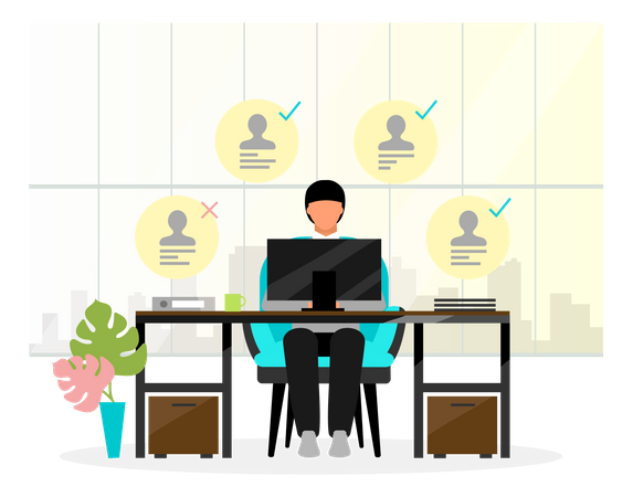 HR manager analyzing resumes  イラスト