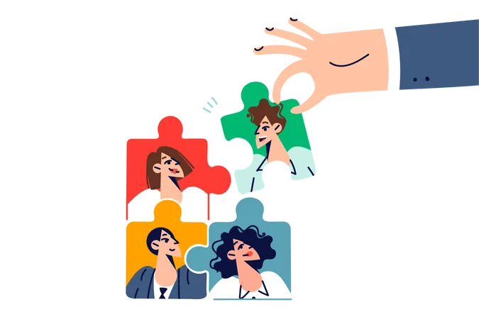 Hand Of HR Specialist Building Team To Create Strategic Advantage Over Business Competitors Manager Or Recruiter Organizes Team Building To Strengthen Connection Between Employees Of Corporation Illustration