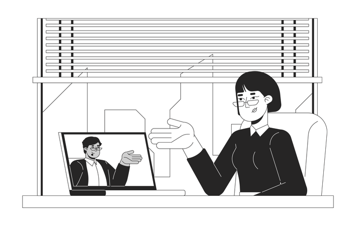 Personalmanager führt Vorstellungsgespräch per Videoanruf  Illustration