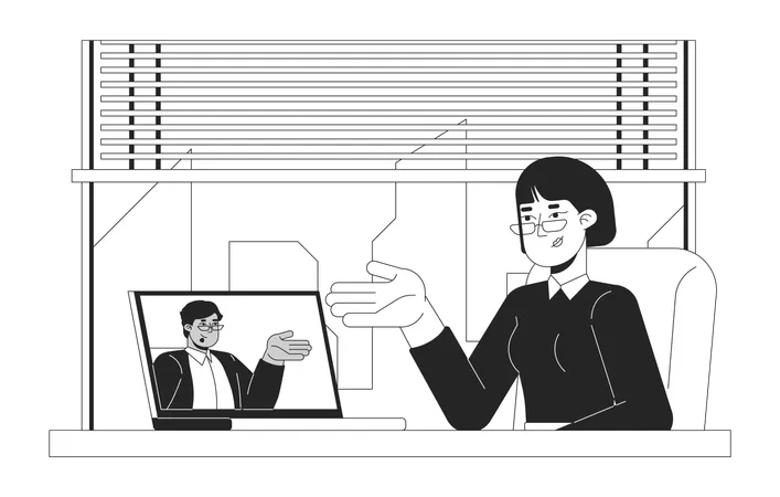 Personalmanager führt Vorstellungsgespräch per Videoanruf  Illustration