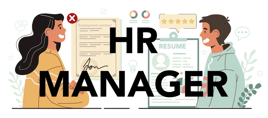 HR Manager Typographic Header Idea Of Recruitment And Teamwork Management Human Resources Specialist Interviewing A Job Candidate And Drafting An Employment Contract Flat Vector Illustration Illustration