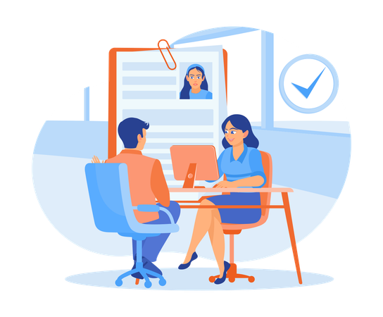 HR manager interviewing job seeker  Illustration