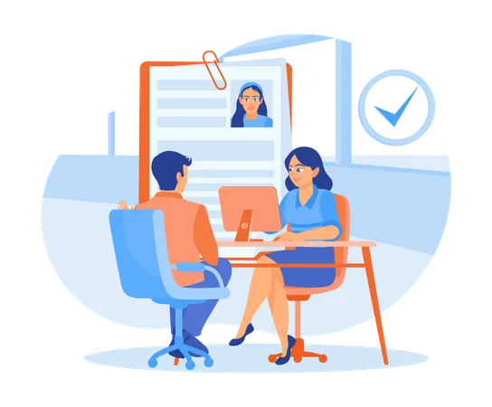 HR manager interviewing job seeker  Illustration