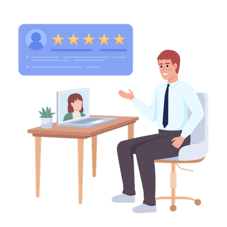 HR manager satisfied with virtual job interview  Illustration