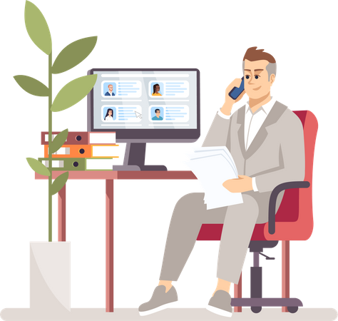HR manager searching for job candidates online Illustration
