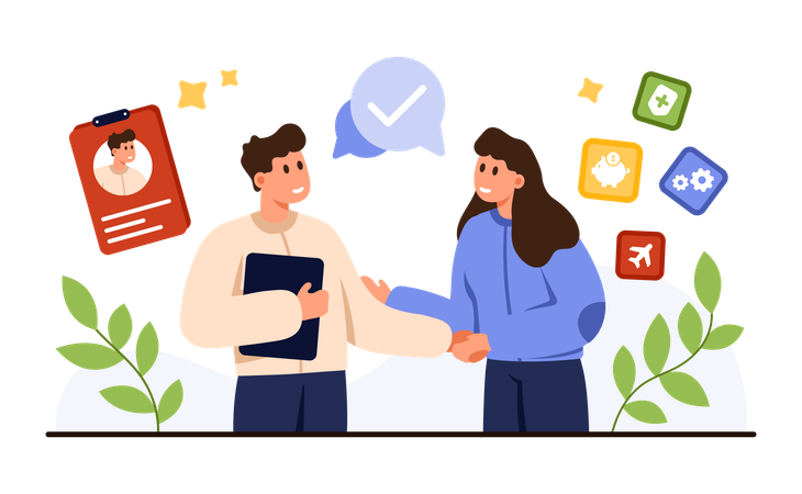 HR Manager Welcoming New Employee  Illustration