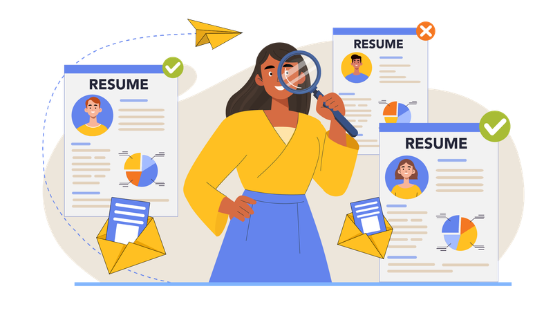 RH analisa currículo de candidatos a emprego  Ilustração
