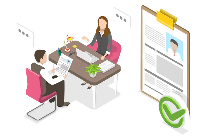 3 D Isometric Flat Vector Conceptual Illustration Of Employee Interviewing Recruiting Staff In Company Illustration