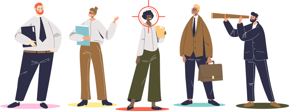 Hr Selecting Employee For Vacancy From Group Of Candidates Human Resources And Recruitment Concept Business Man Hiring New Workers Flat Vector Illustration Illustration