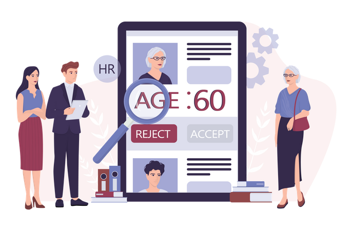 HR specialist reject an old woman cv Illustration