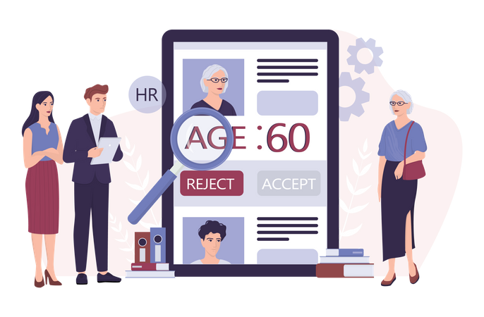 HR specialist reject an old woman cv  Illustration