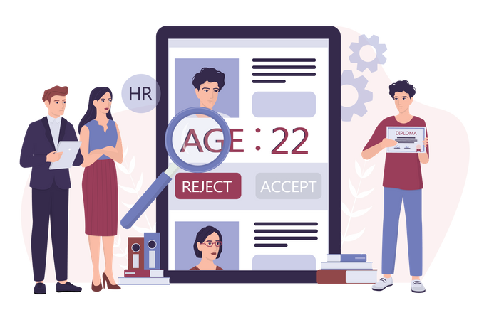 HR specialist reject an young boy cv Illustration