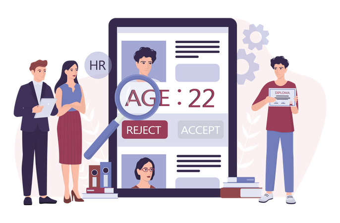 HR specialist reject an young boy cv  Illustration