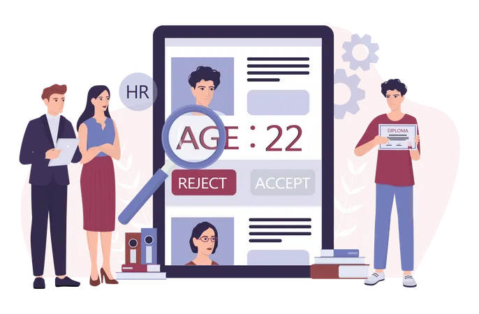 HR specialist reject an young boy cv  Illustration