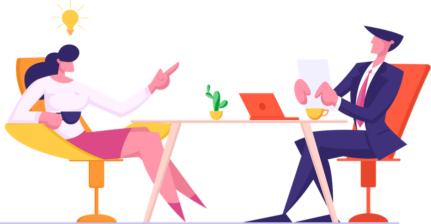 HR taking interview of female applicant with business idea  Illustration