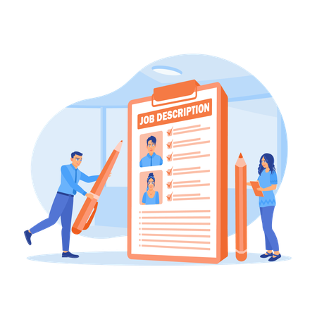 HR team creates job descriptions. Job seekers looking for right job position  Illustration