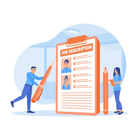 HR team creates job descriptions. Job seekers looking for right job position  Illustration