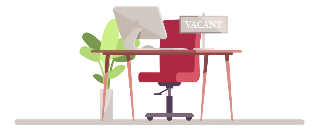 HR Workspace Semi Flat RGB Color Vector Illustration Computer Monitor On Desktop Chair Near Table In Office Space Corporate Workstation Isolated Cartoon Object On White Background Illustration