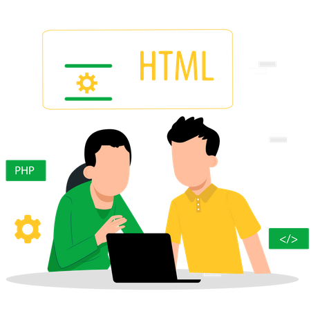HTML developer team working together  Illustration